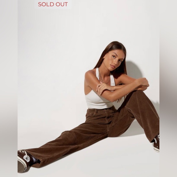 Motel Rocks corduroy trousers 90’s parallel jeans wide leg chocolate brown - Picture 3 of 16